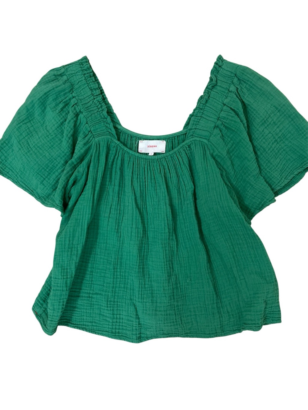 XiRENA Lou Green Chelsea Gauze Flutter Sleeve Square Neck Top M